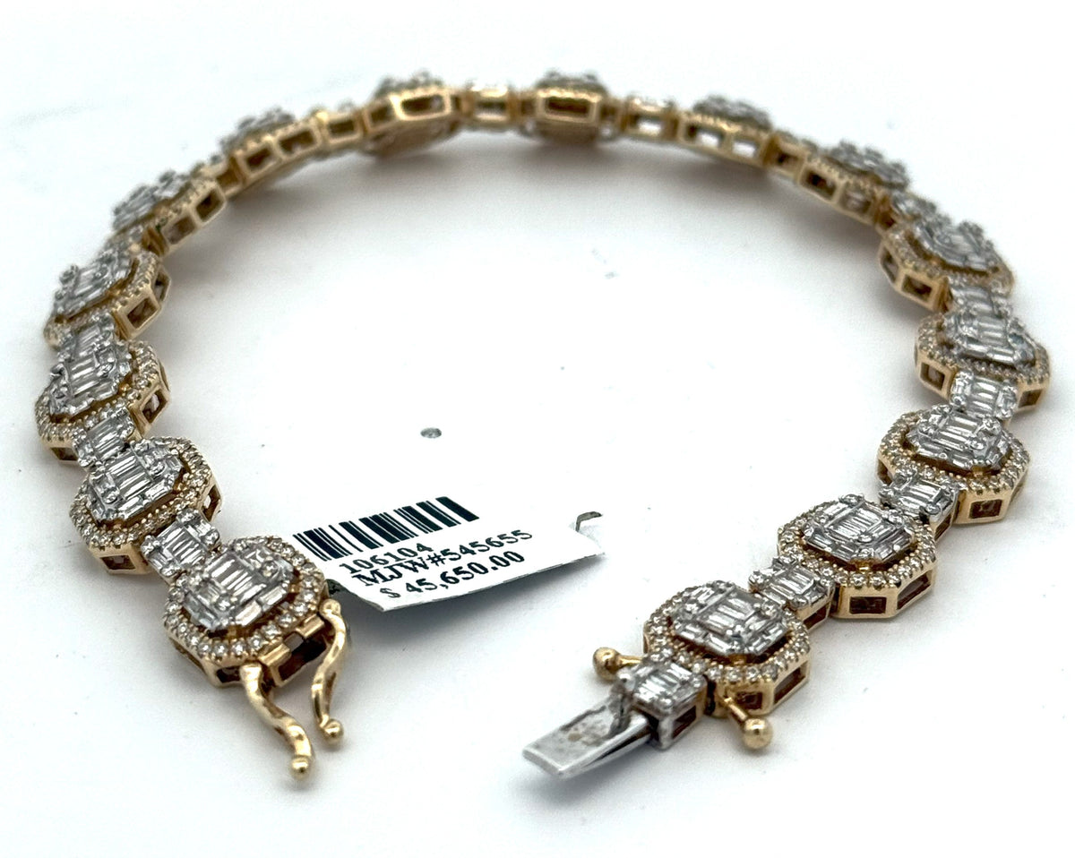 14k Yellow Gold 7.00CT Baguette Diamond Tennis Men's Bracelet, 9", S106104