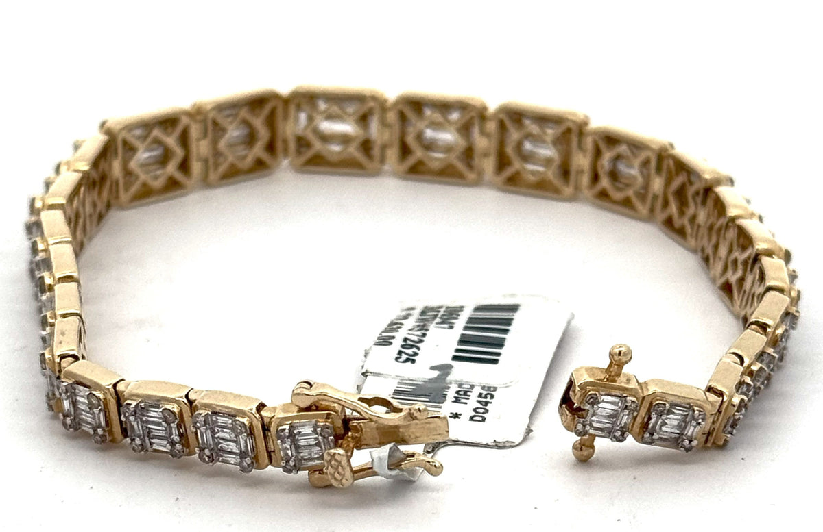 14k Yellow Gold 10.50 CT Baguette Diamond Bracelet, S106947