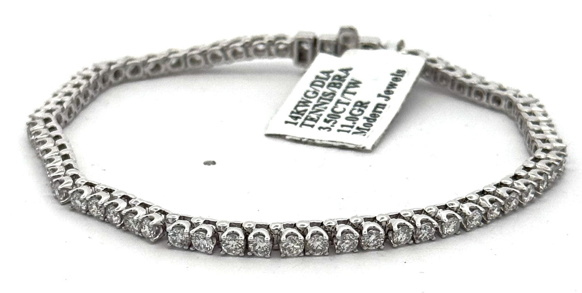 14k White Gold 3.50 CT Diamond Tennis Ladies Bracelet, 11.0g, 7", S15691