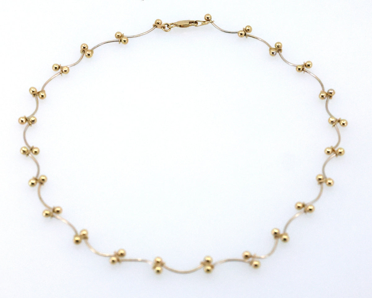 Vintage 14K White & Yellow Gold Curved Ball Link Chain Necklace 15.5",7.9g, S