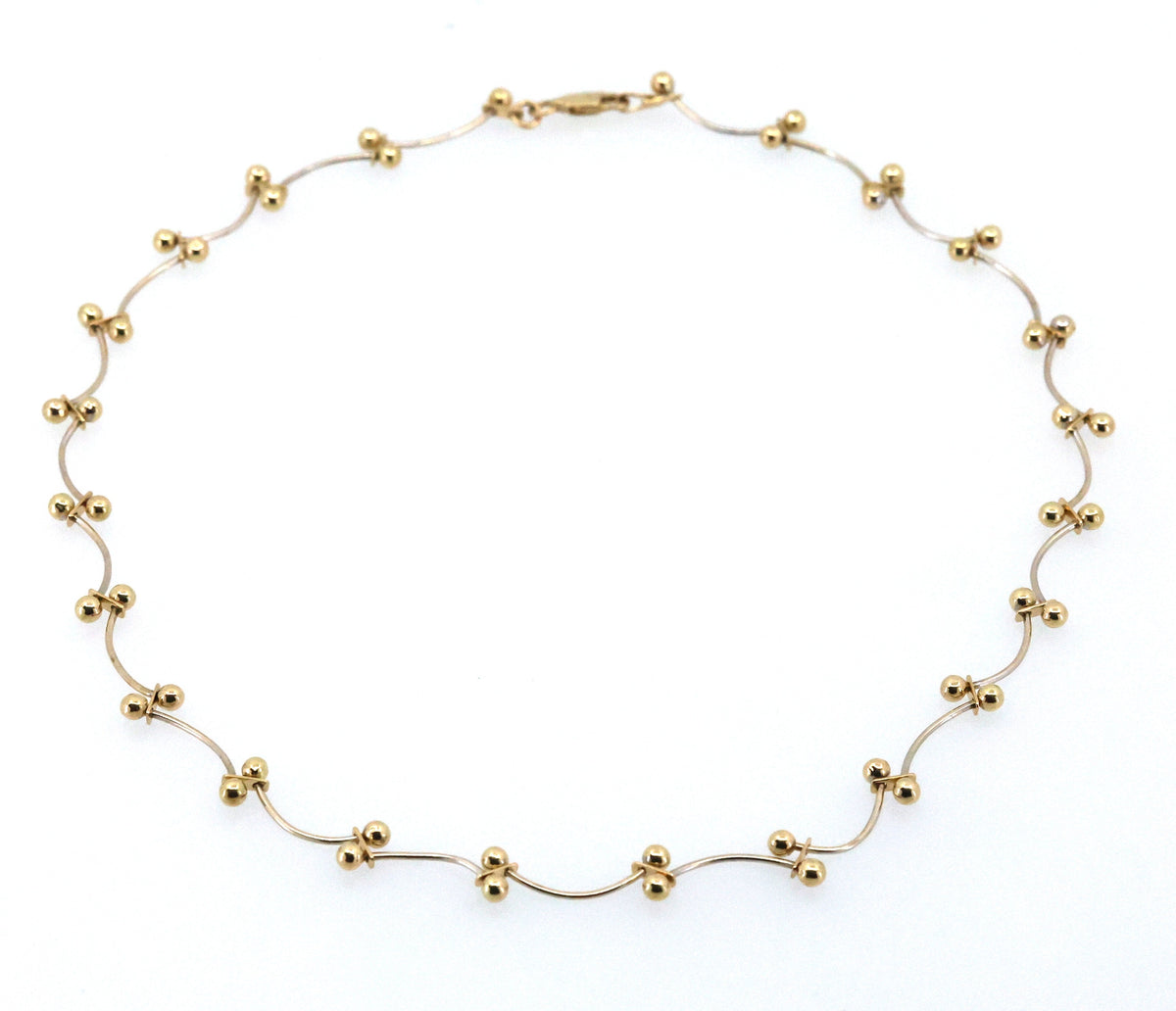Vintage 14K White & Yellow Gold Curved Ball Link Chain Necklace 15.5",7.9g, S