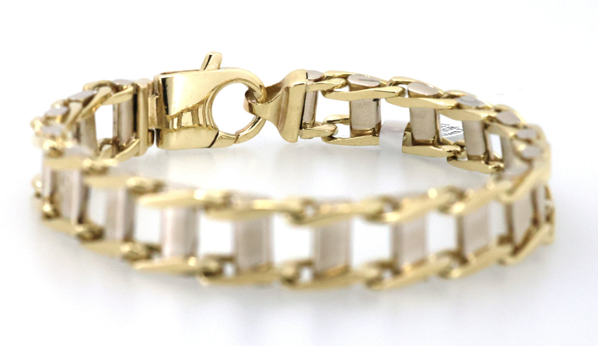 10k White & Yellow Gold Railroad Track Tie Design Bracelet 9",S109038