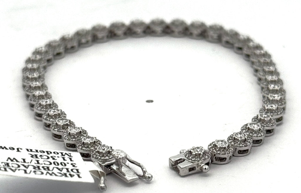 14k White Gold 2.75 CT Diamond Tennis Ladies Bracelet, 11.3g, 7.25"