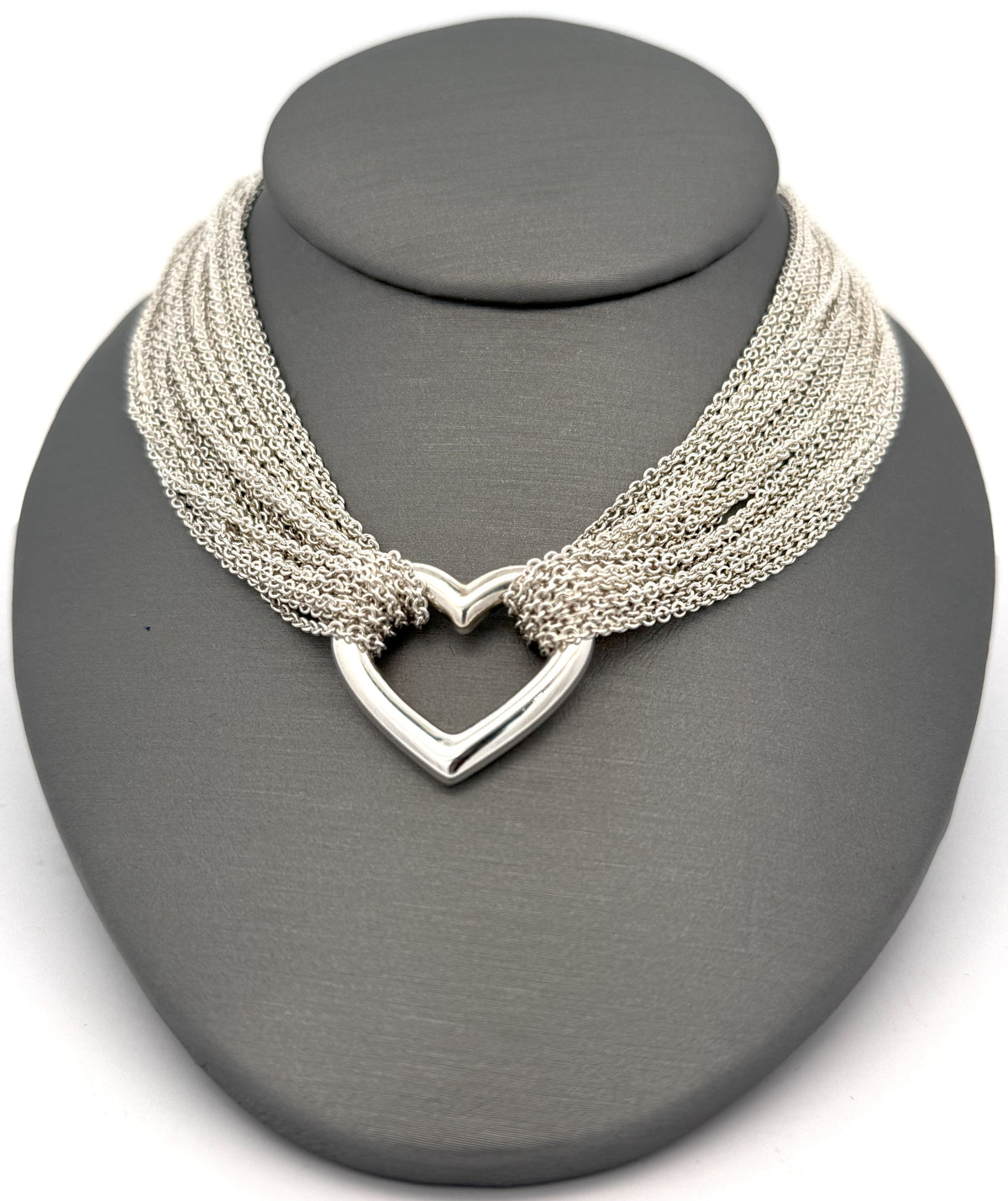 Tiffany & Co. Sterling Silver Multi Strand Chain Mesh Heart Toggle  Necklace (Pre-owned)