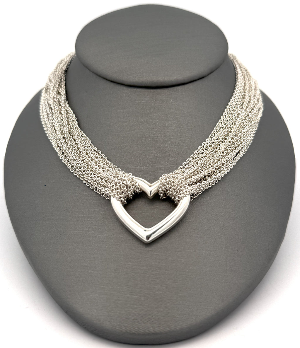 Tiffany & Co. Sterling Silver Multi Strand Chain Mesh Heart Toggle  Necklace (Pre-owned)