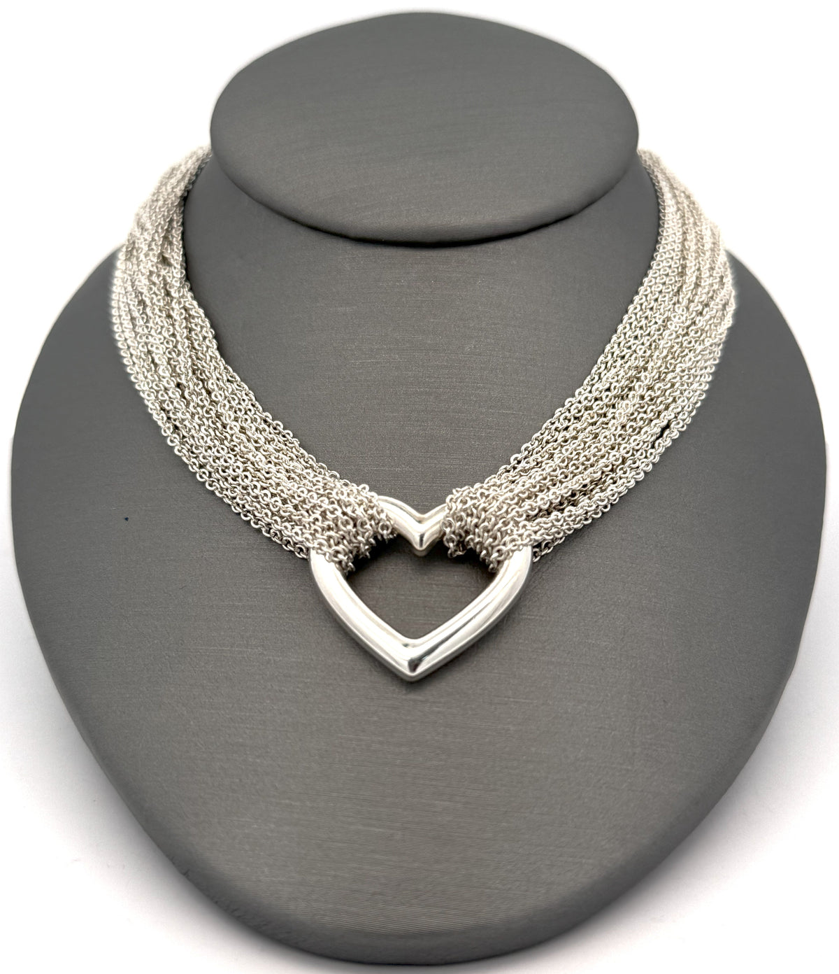Tiffany & Co. Sterling Silver Multi Strand Chain Mesh Heart Toggle  Necklace (Pre-owned)