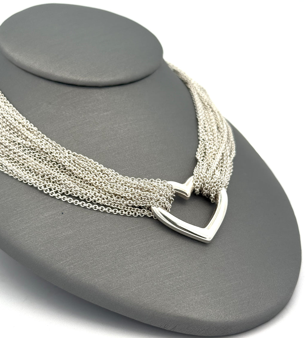 Tiffany & Co. Sterling Silver Multi Strand Chain Mesh Heart Toggle  Necklace (Pre-owned)