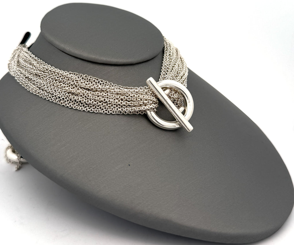 Tiffany & Co. Sterling Silver Multi Strand Chain Mesh Heart Toggle  Necklace (Pre-owned)