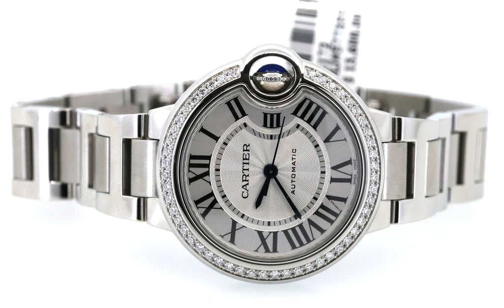 Cartier Ballon Bleu 33mm Automatic Original Diamond Bezel W4BB0023 New! Box/Card