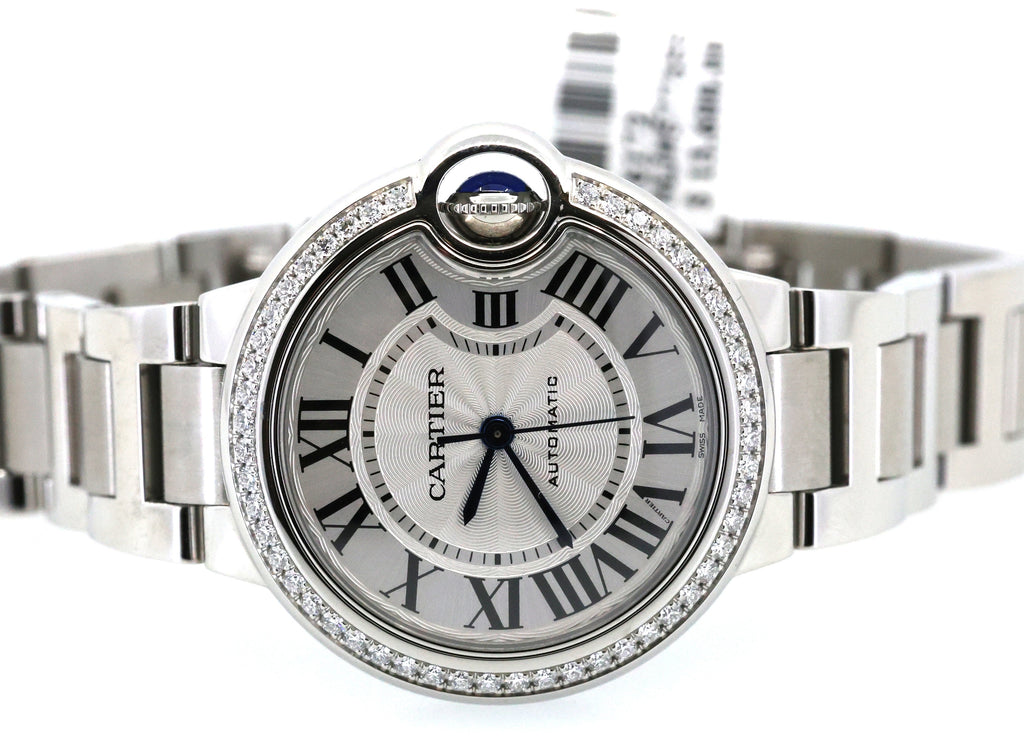 Cartier Ballon Bleu 33mm Automatic Original Diamond Bezel W4BB0023 New! Box/Card