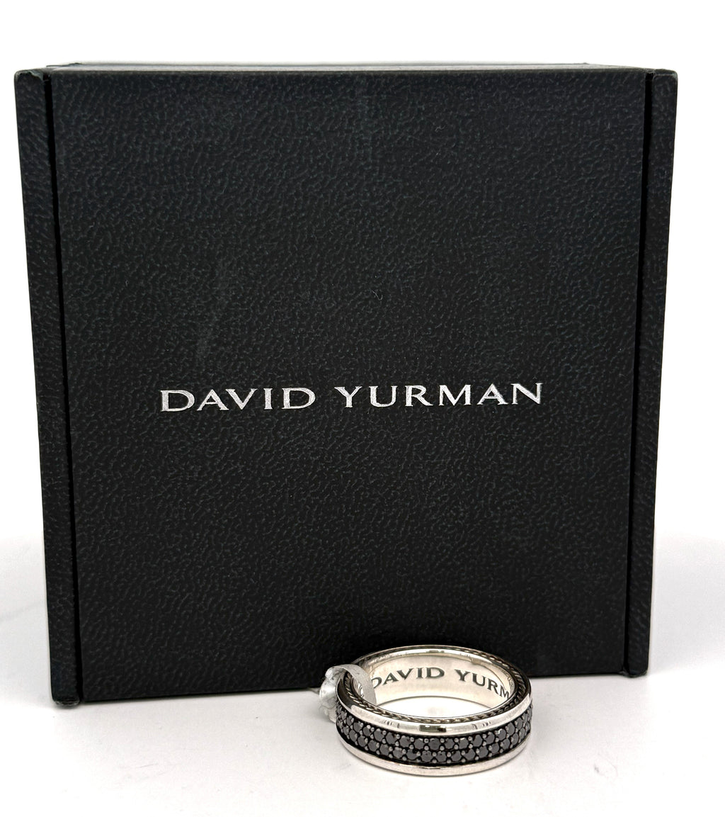 David Yurman Streamline® Two Row Band Men's Ring in Sterling Silver with Black Diamonds, 6.5mm