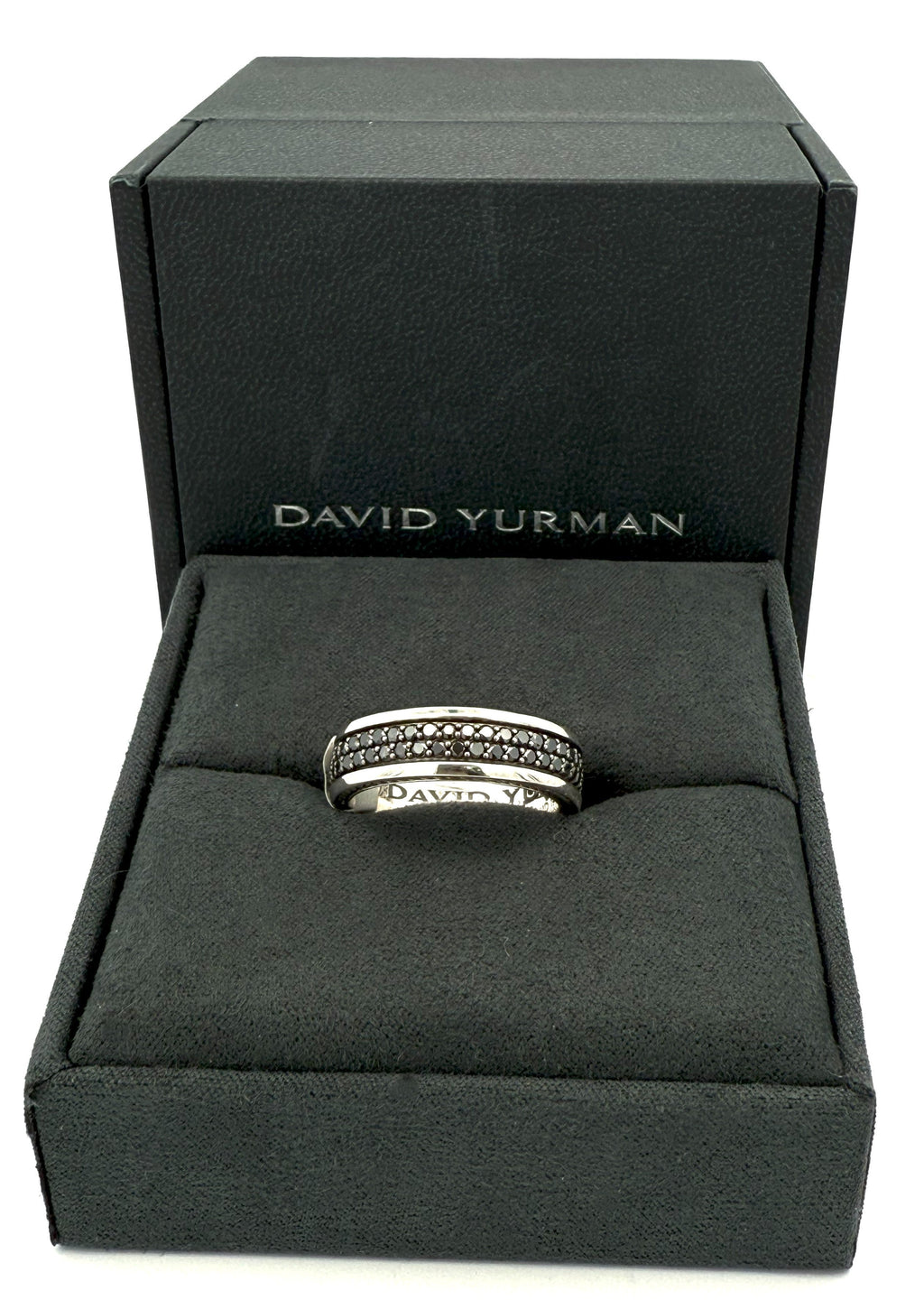 David Yurman Streamline® Two Row Band Men's Ring in Sterling Silver with Black Diamonds, 6.5mm
