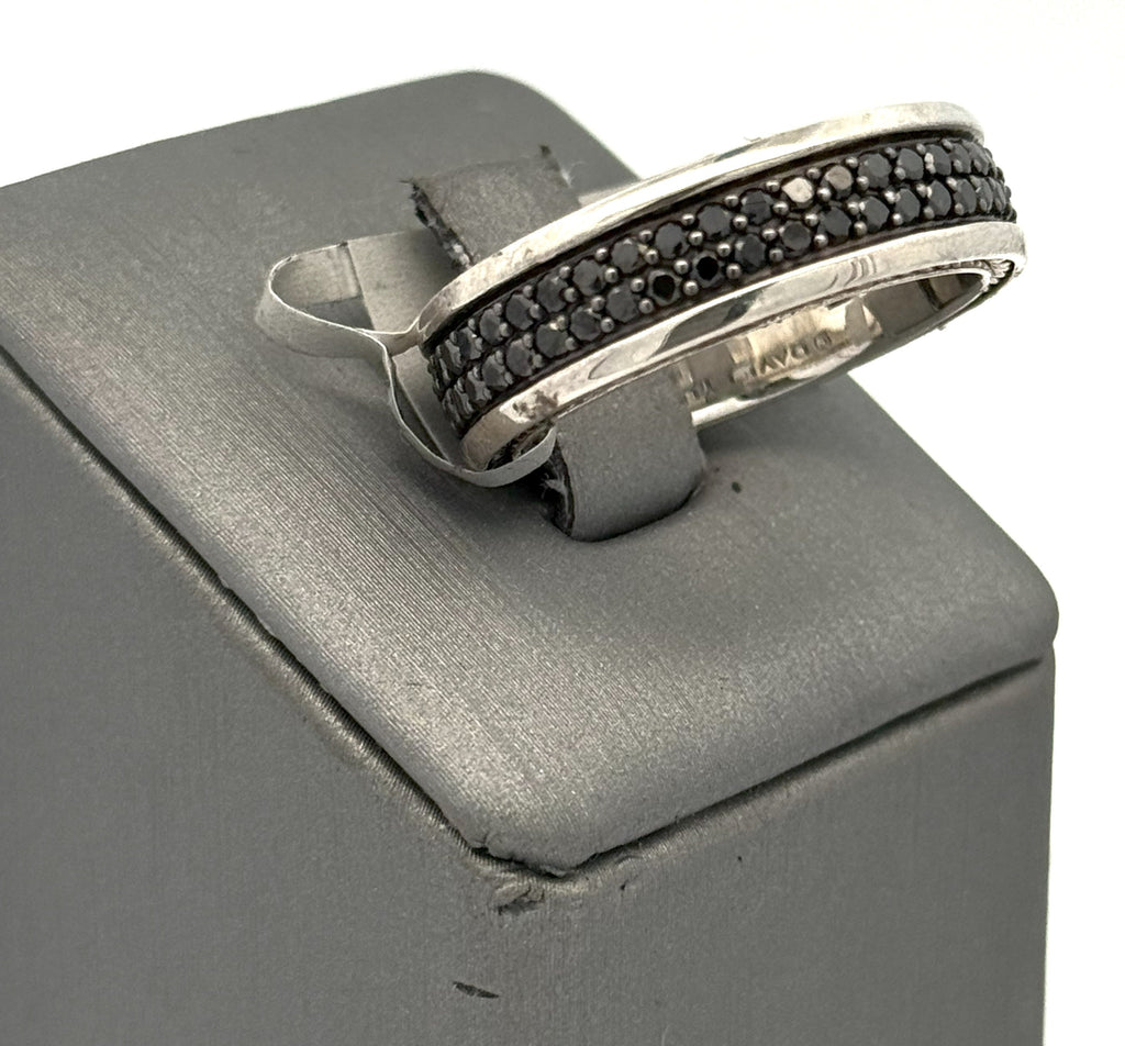 David Yurman Streamline® Two Row Band Men's Ring in Sterling Silver with Black Diamonds, 6.5mm
