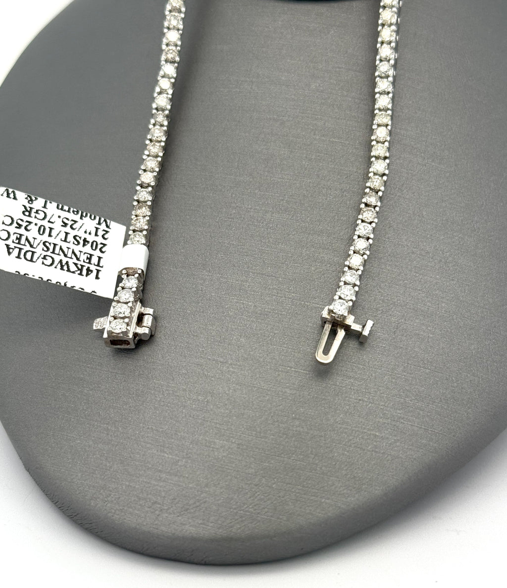 14k White Gold 10.0 CT Diamond Tennis Necklace, 25.7G, 21" S108536