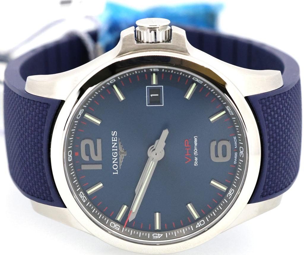 Longines Conquest V.H.P. 43mm, L3.726.4.96.9 Blue Dial Rubber Strap Men's Watch, S16097