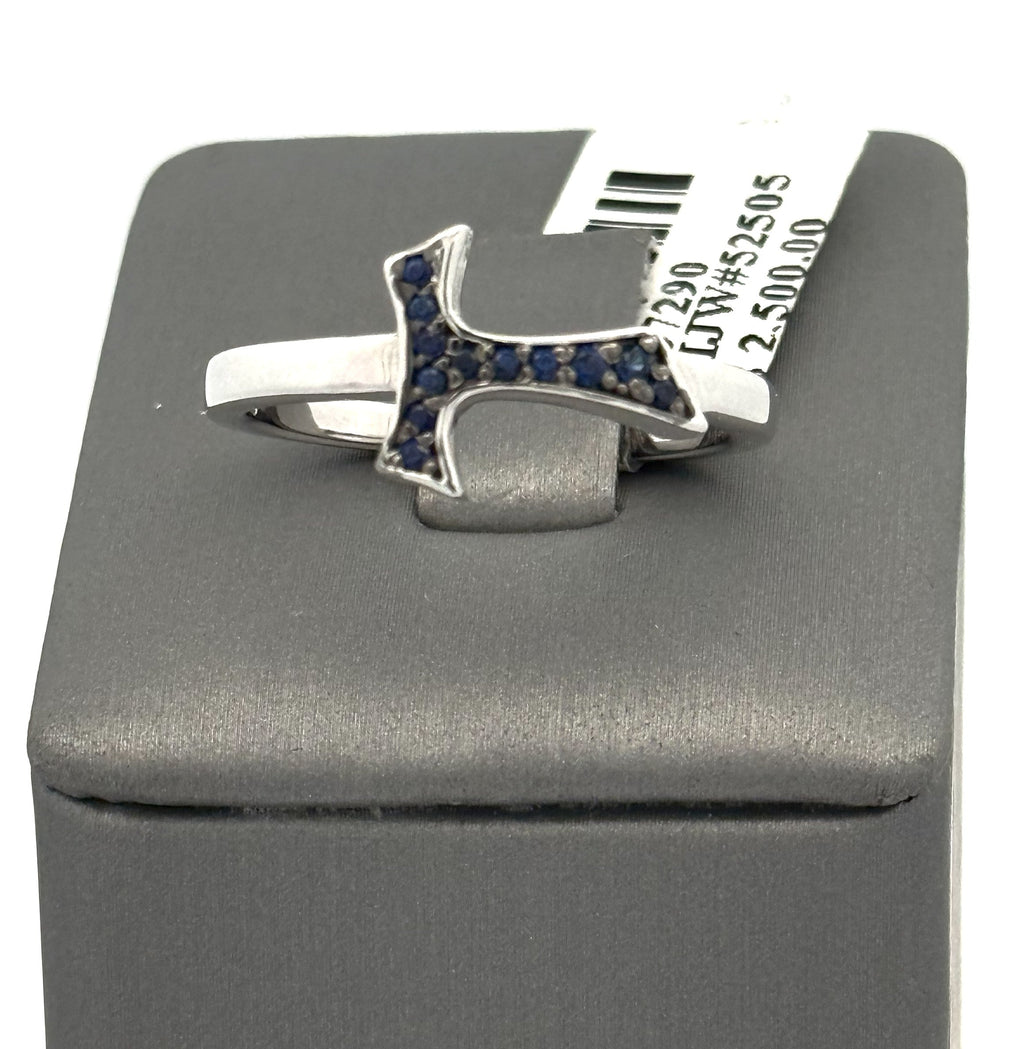 18k White Gold 0.14CT Sapphire Humilis Aqua Sign Ring, 4.4g, Size 9.25, S107290