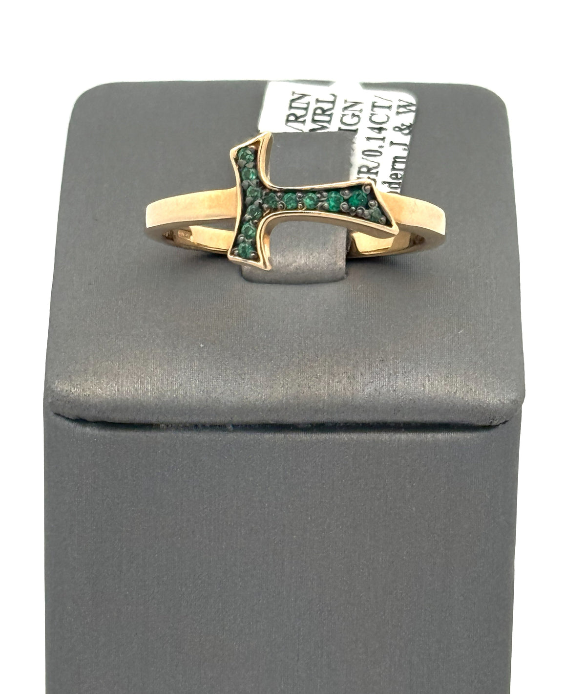 18k Yellow Gold 0.14CT Emerald Humilis Terra Sign Ring, 4.3g, Size 10, S107288