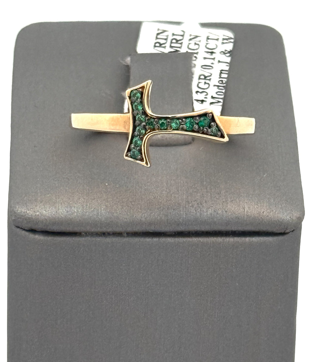 18k Yellow Gold 0.14CT Emerald Humilis Terra Sign Ring, 4.3g, Size 10, S107288