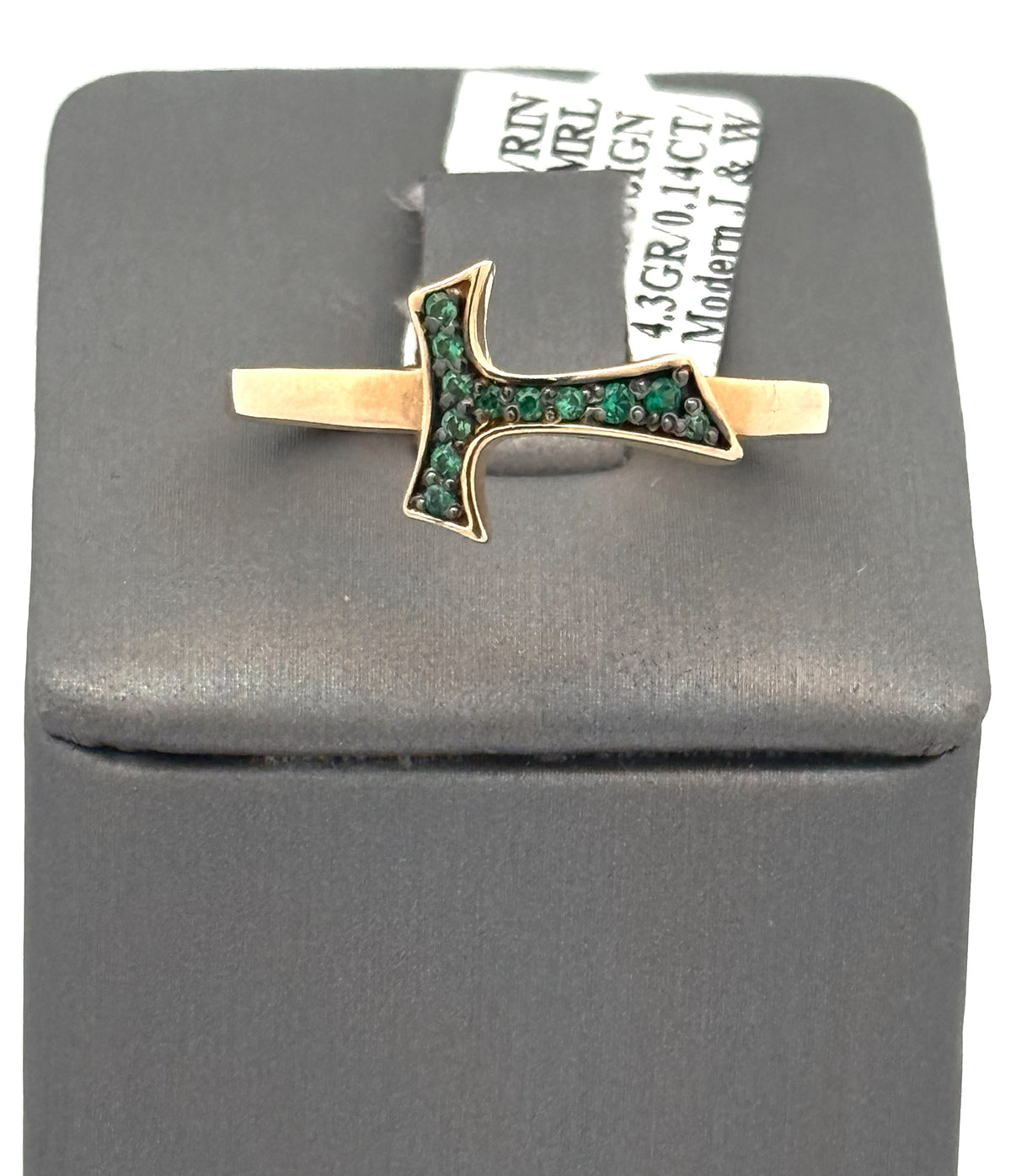 18k Yellow Gold 0.14CT Emerald Humilis Terra Sign Ring, 4.3g, Size 10, S107288
