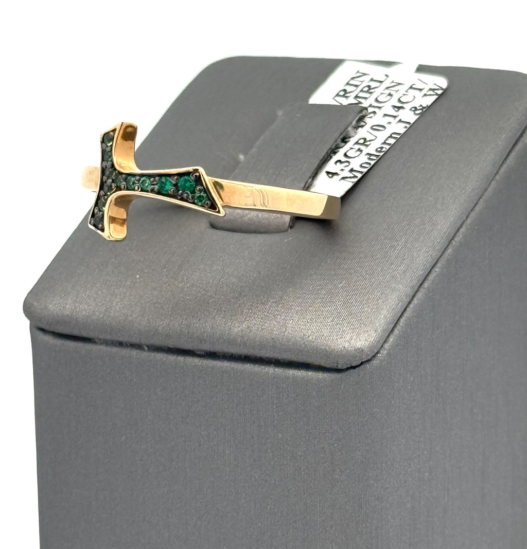 18k Yellow Gold 0.14CT Emerald Humilis Terra Sign Ring, 4.3g, Size 10, S107288