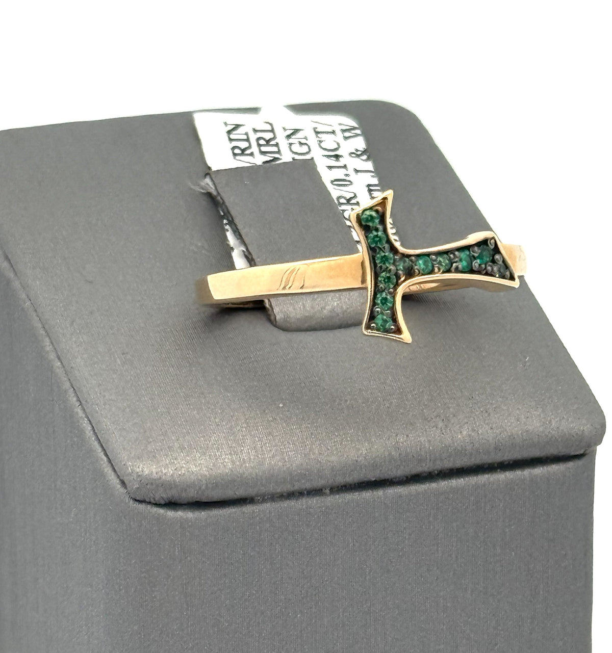 18k Yellow Gold 0.14CT Emerald Humilis Terra Sign Ring, 4.3g, Size 10, S107288