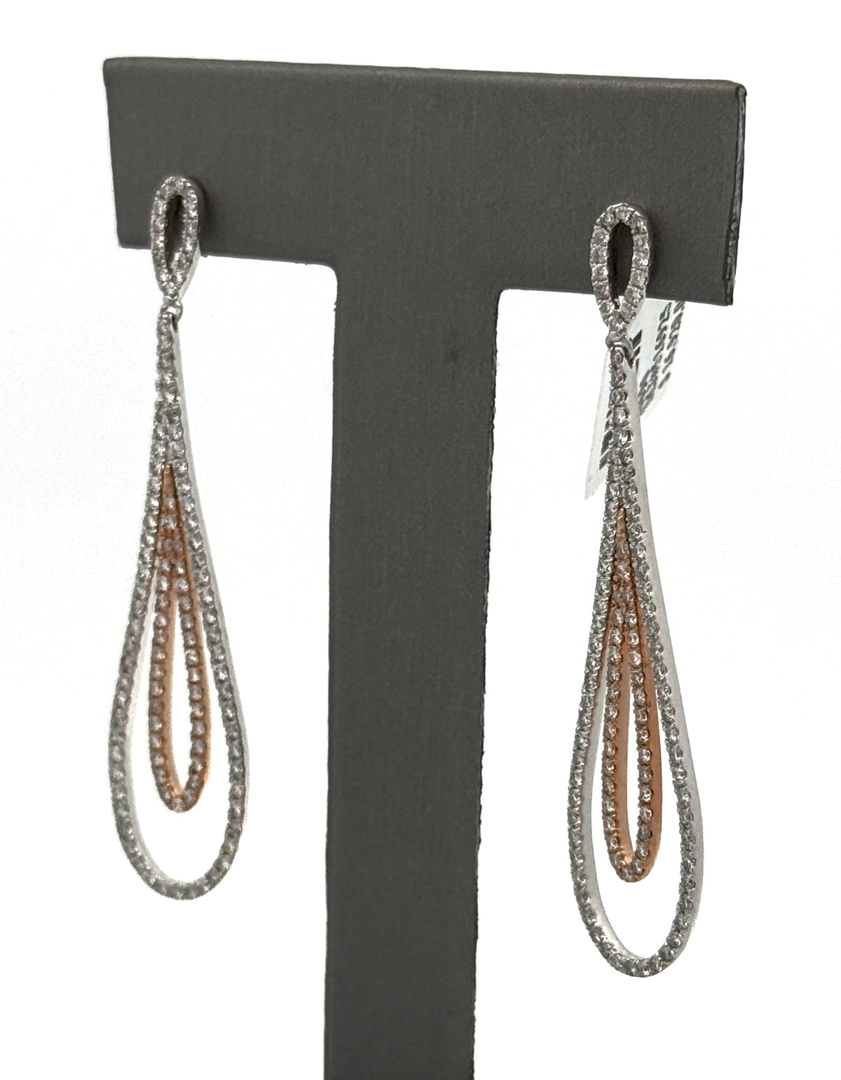 14k White & Rose Gold 2.25 CT Diamond Drop Style Earrings, 7.8g, S16690