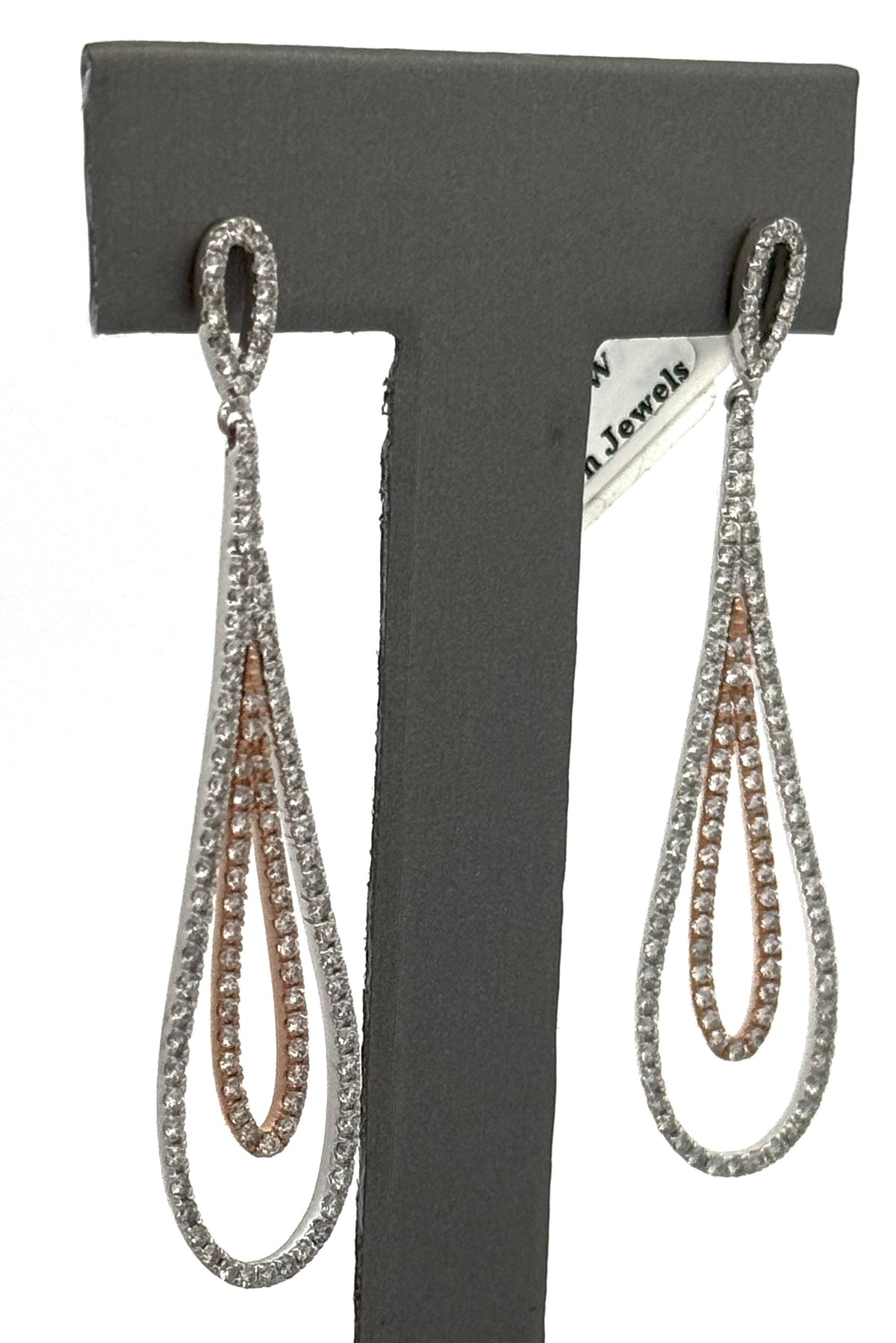 14k White & Rose Gold 2.25 CT Diamond Drop Style Earrings, 7.8g, S16690