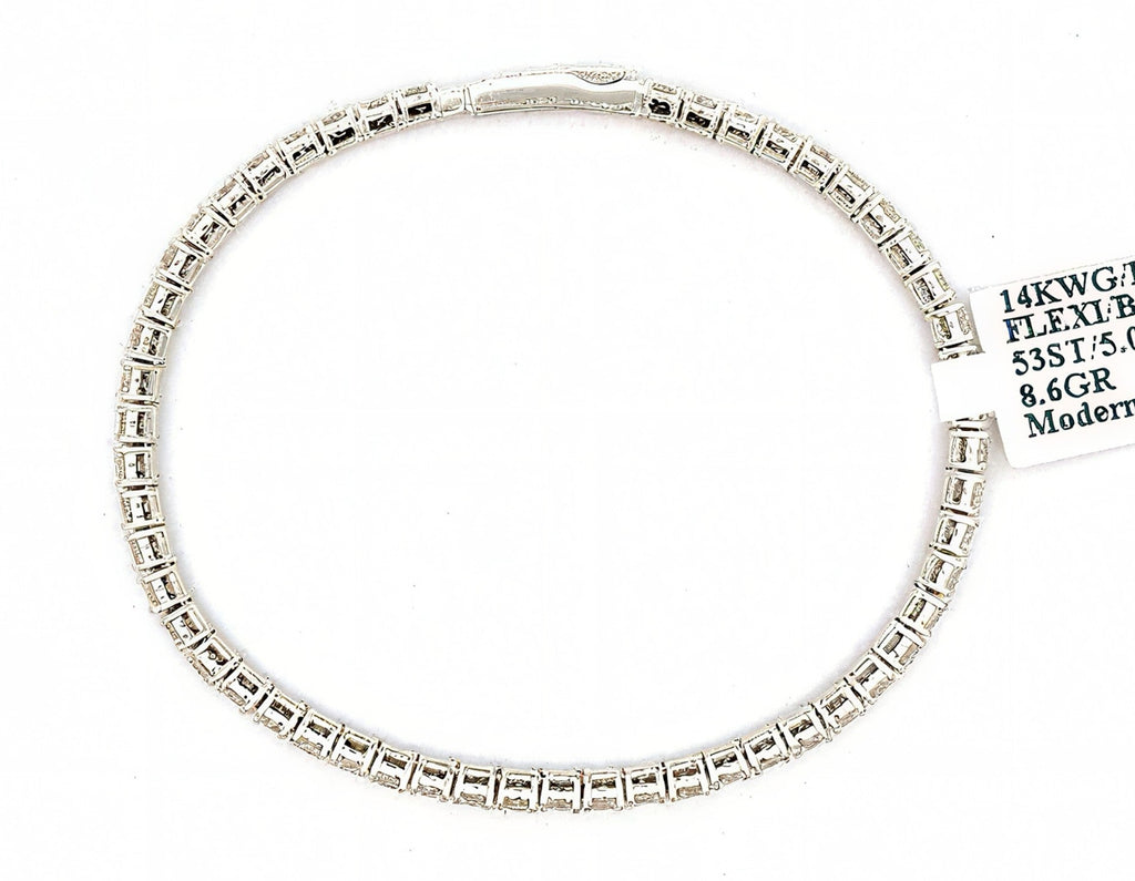 14k White Gold 5.00CT Diamond Flexible Bangle Bracelet, 8.6g, S108657