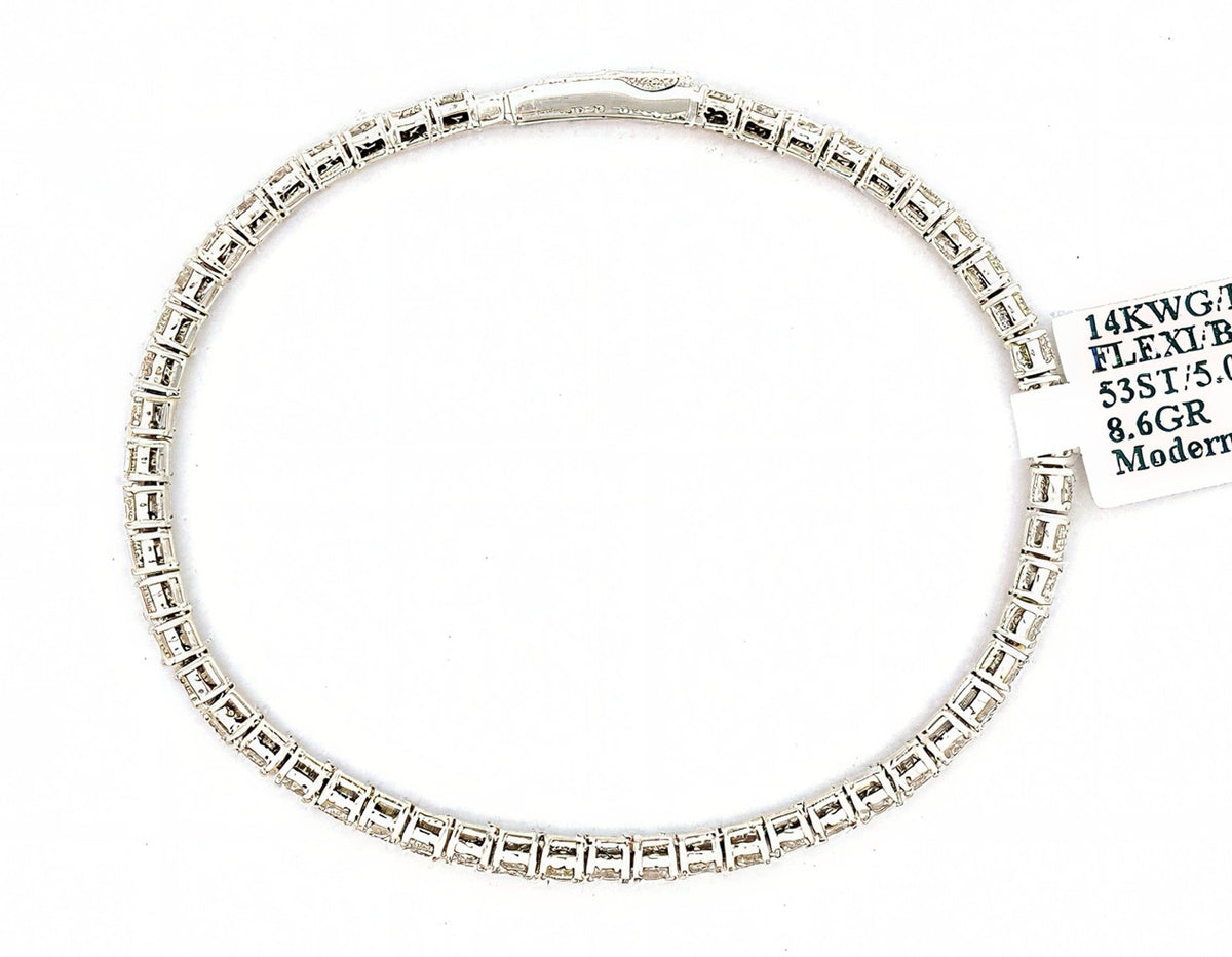 14k White Gold 5.00CT Diamond Flexible Bangle Bracelet, 8.6g, S108657
