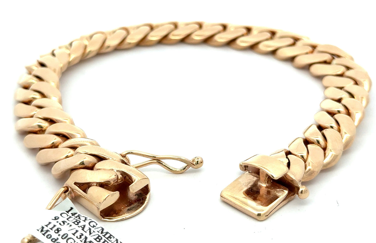 14k Yellow Gold Men's Miami Cuban Link Bracelet, Length 9.5", 118g, 13mm,S108672