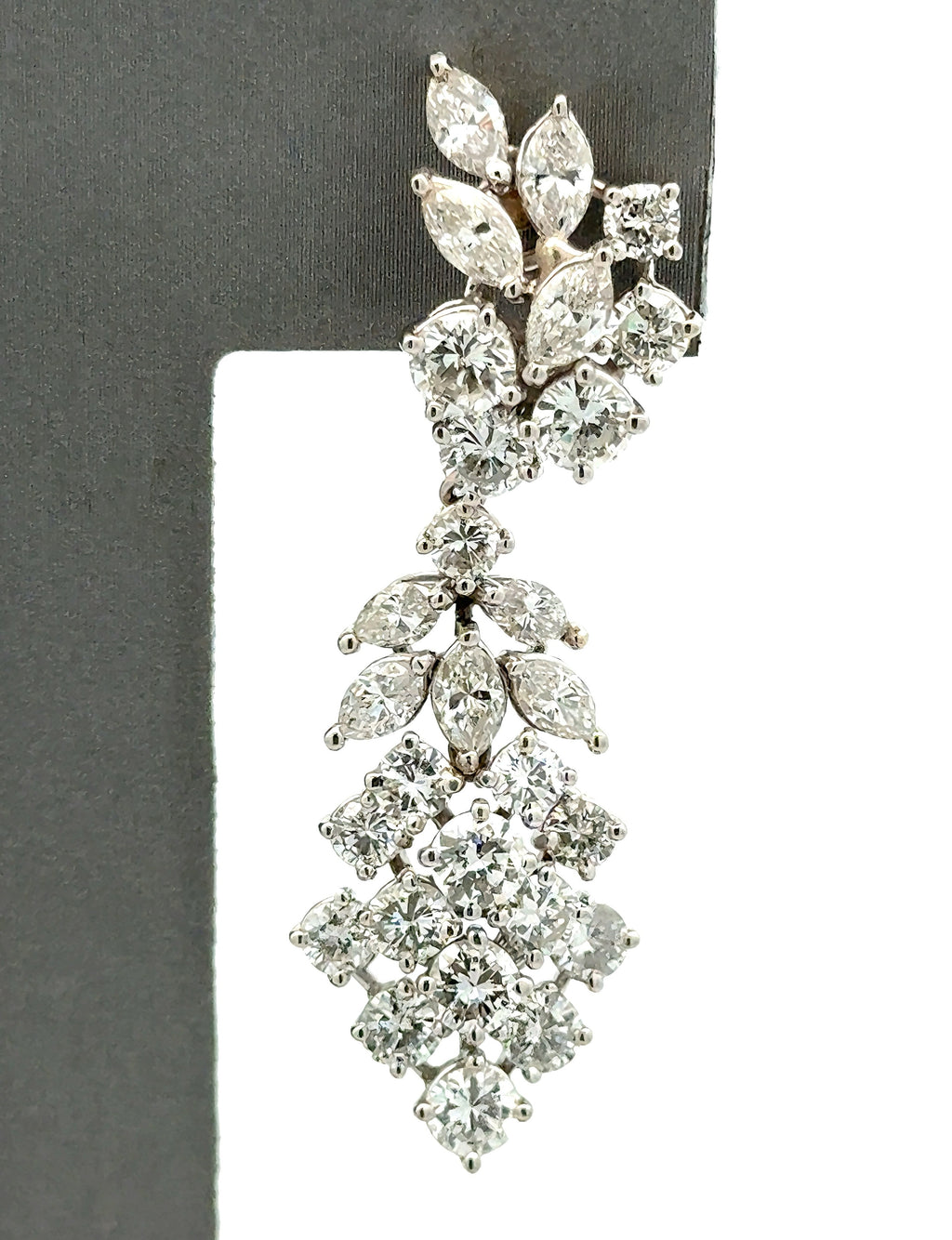 Platinum Chandelier Earrings 13.8g, 6.50CT Marquise & Round Cut Diamonds, S16743