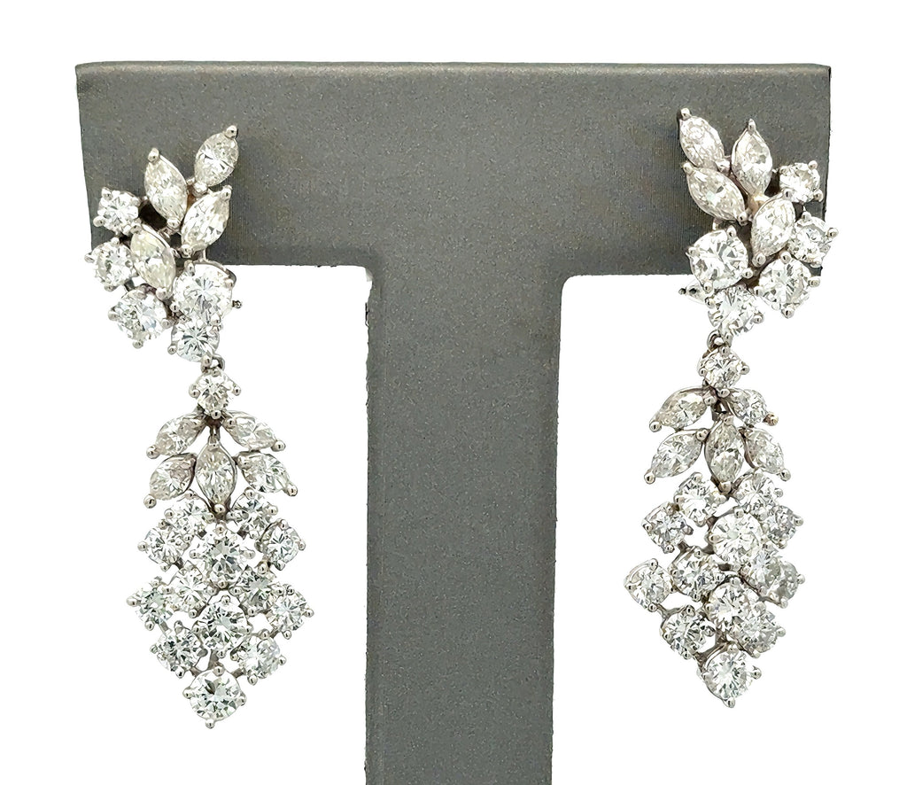 Platinum Chandelier Earrings 13.8g, 6.50CT Marquise & Round Cut Diamonds, S16743