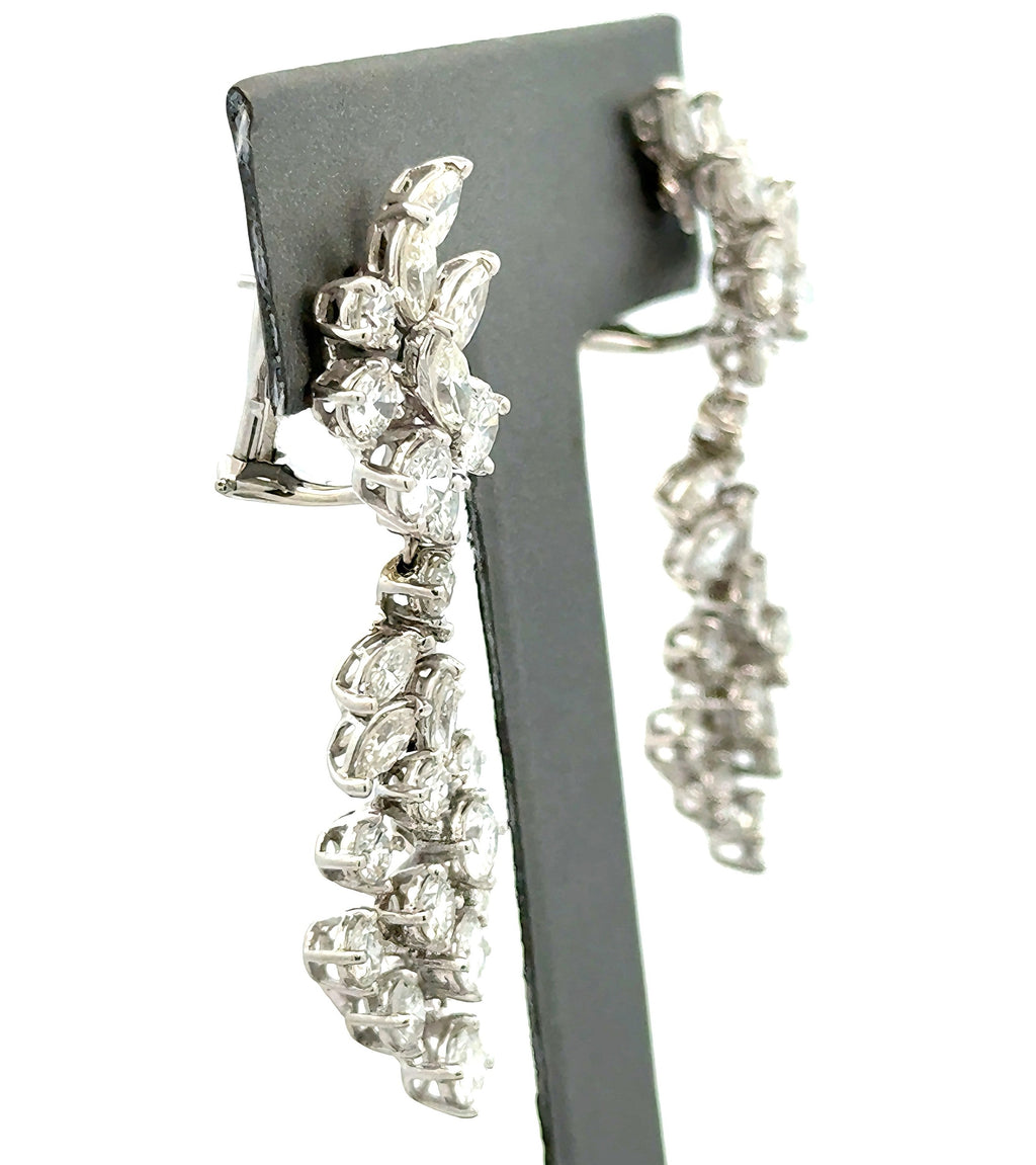Platinum Chandelier Earrings 13.8g, 6.50CT Marquise & Round Cut Diamonds, S16743