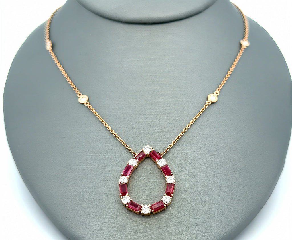 14k Rose Gold 2.00Ct Diamond & Ruby Pear-Shaped Pendant, 18", 4.3g, S16739