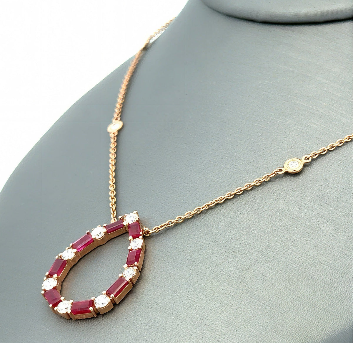 14k Rose Gold 2.00Ct Diamond & Ruby Pear-Shaped Pendant, 18", 4.3g, S16739