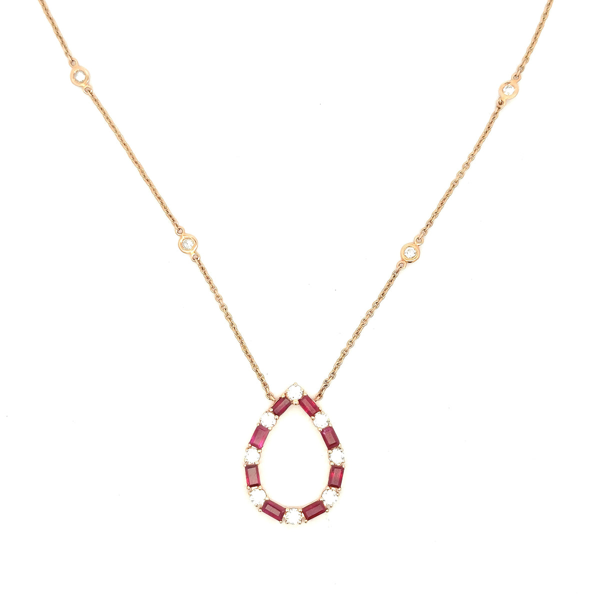 14k Rose Gold 2.00Ct Diamond & Ruby Pear-Shaped Pendant, 18", 4.3g, S16739