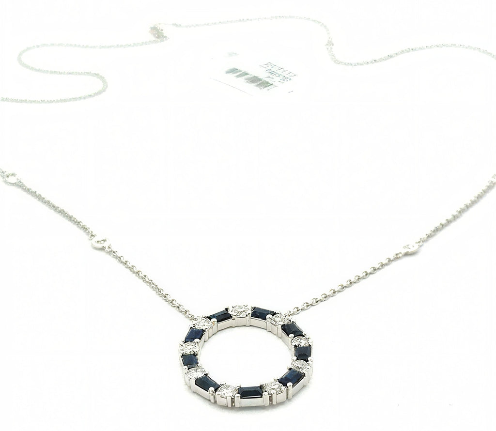 14k White Gold 2.75 CT Sapphire & Diamond Ladies Pendant Necklace, 18", S16740