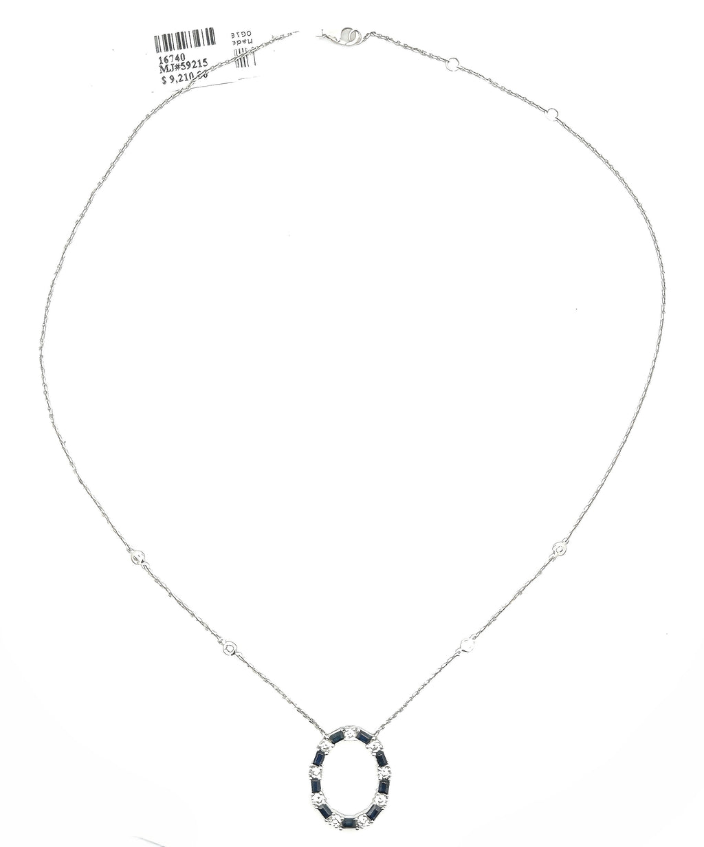 14k White Gold 2.75 CT Sapphire & Diamond Ladies Pendant Necklace, 18", S16740
