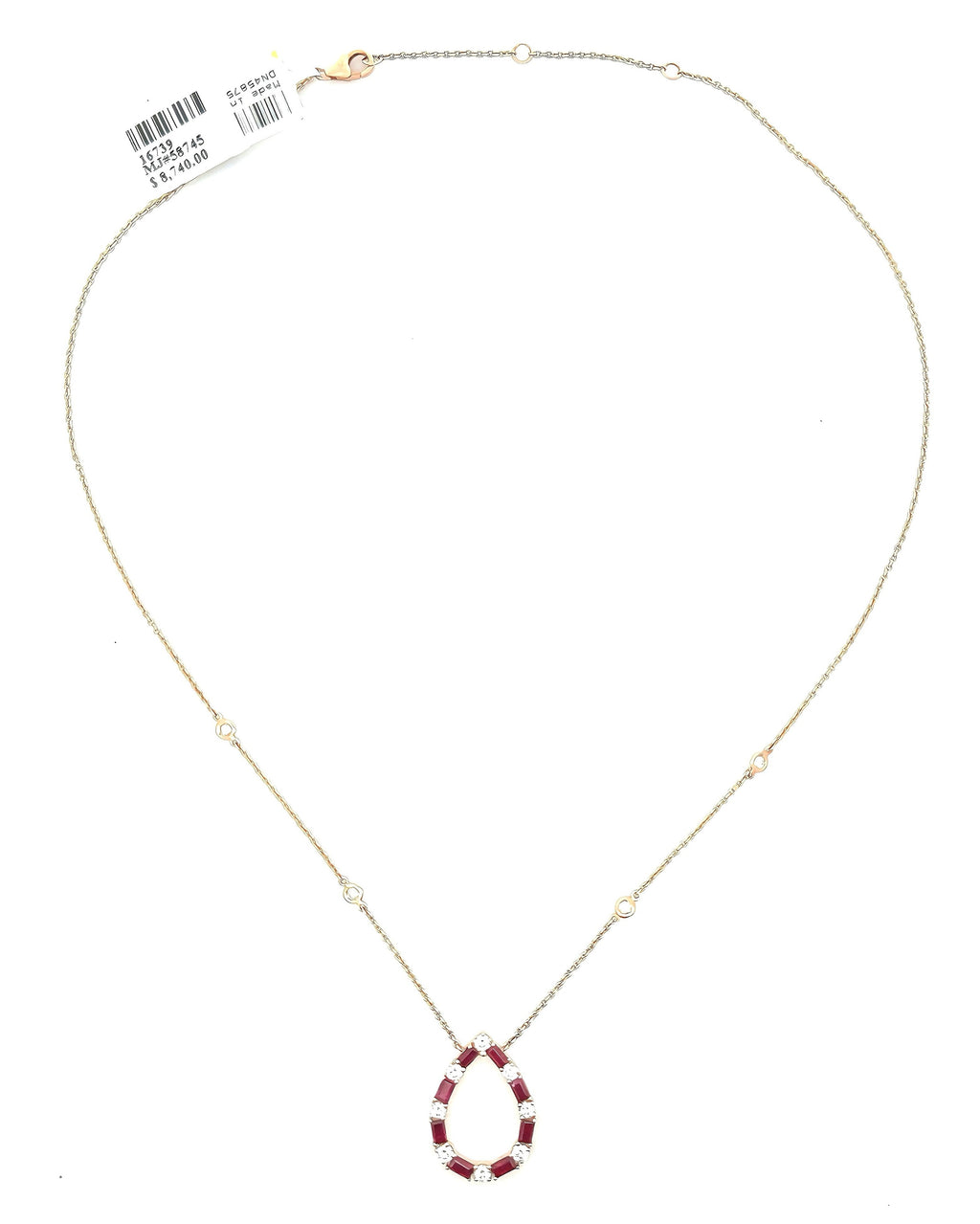 14k Rose Gold 2.00Ct Diamond & Ruby Pear-Shaped Pendant, 18", 4.3g, S16739