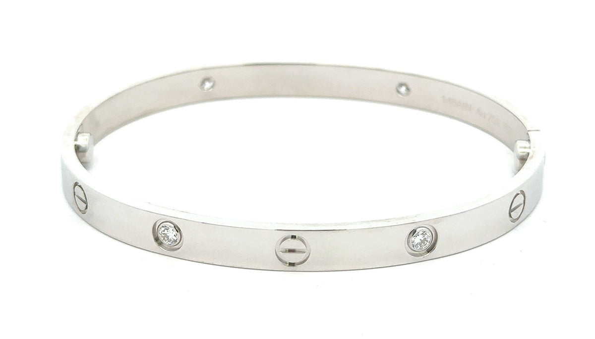 Authentic Cartier Solid 18k White Gold Diamond Bangle Bracelet, Size 19