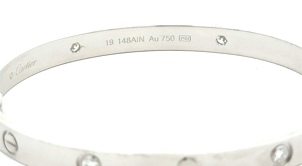 Authentic Cartier Solid 18k White Gold Diamond Bangle Bracelet, Size 19