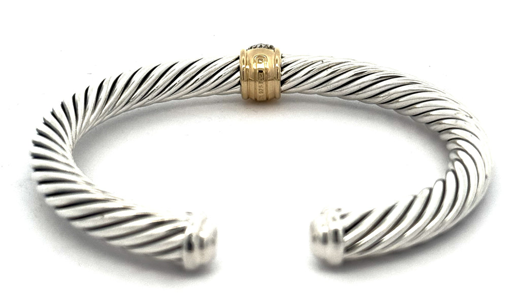 David Yurman Silver & 18k Yellow Gold Lady Cable Classic Station Bracelet