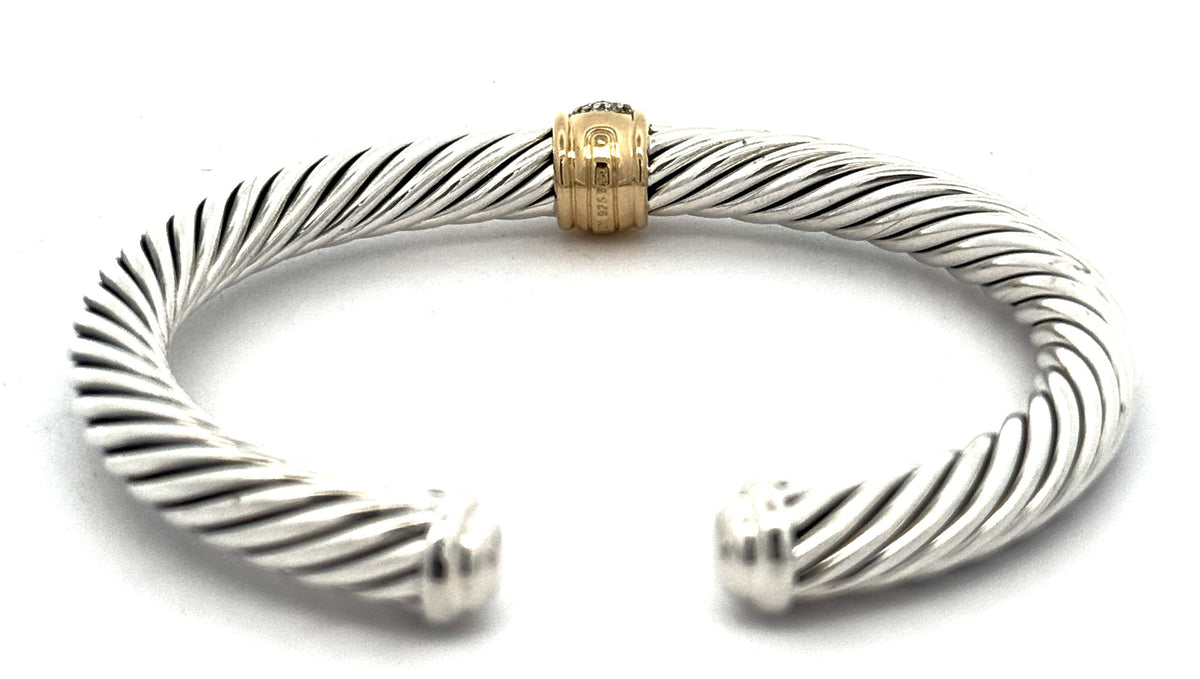 David Yurman Silver & 18k Yellow Gold Lady Cable Classic Station Bracelet