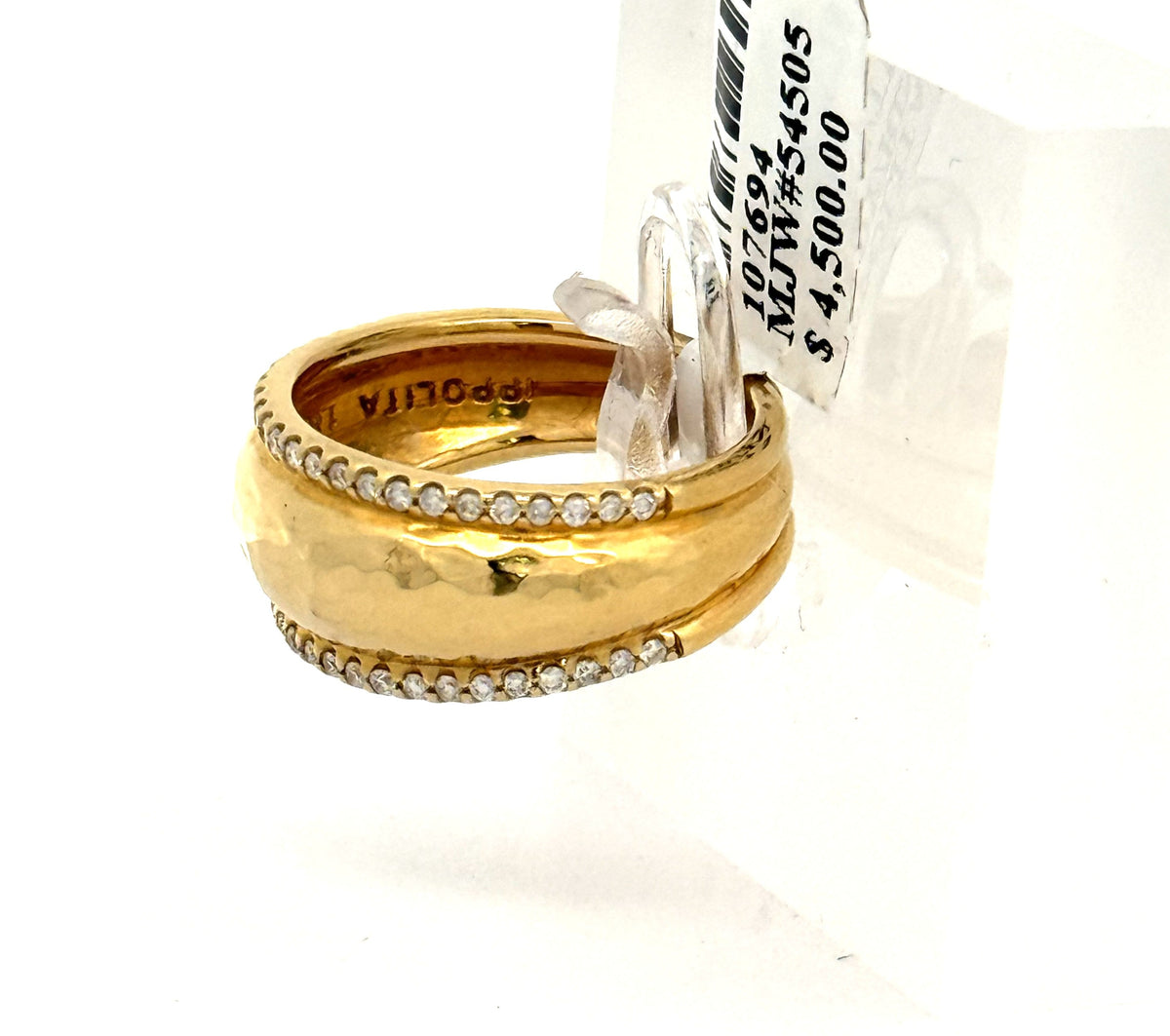 Ippolita 18k Classico Thin Goddess Hammered 0.25 CT Diamond Ring, 6.3gm, Size 7.25, S107694