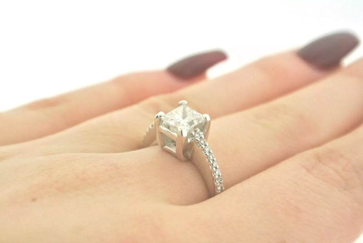 14K White Gold 1.75CT Princess Cut Diamond Engagement Ring, Size 5, 5gm, S12373