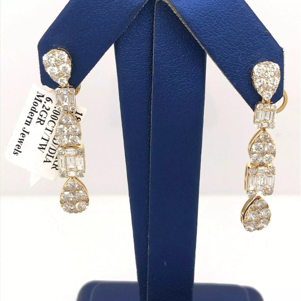 18K Yellow Gold 4.00 CT Diamond Dangling Earrings, 6.2gm, S14249