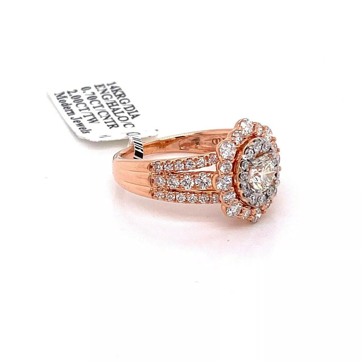 14k Rose Gold 1.50 Ct Diamond Halo Engagement Ring, 5.6gm, Size 7.25, S14475
