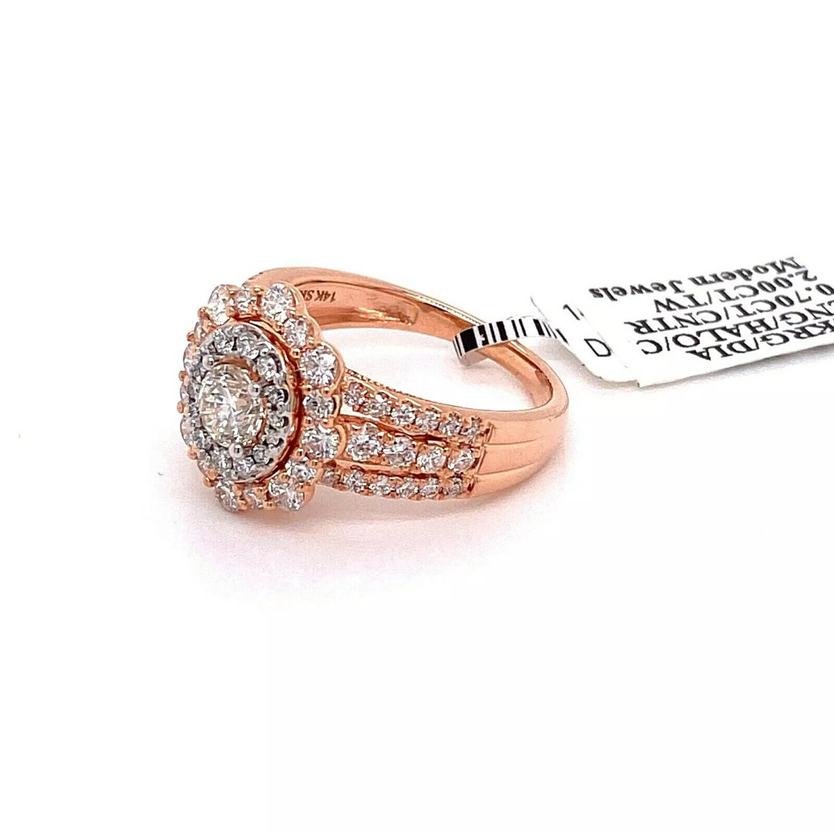 14k Rose Gold 1.50 Ct Diamond Halo Engagement Ring, 5.6gm, Size 7.25, S14475