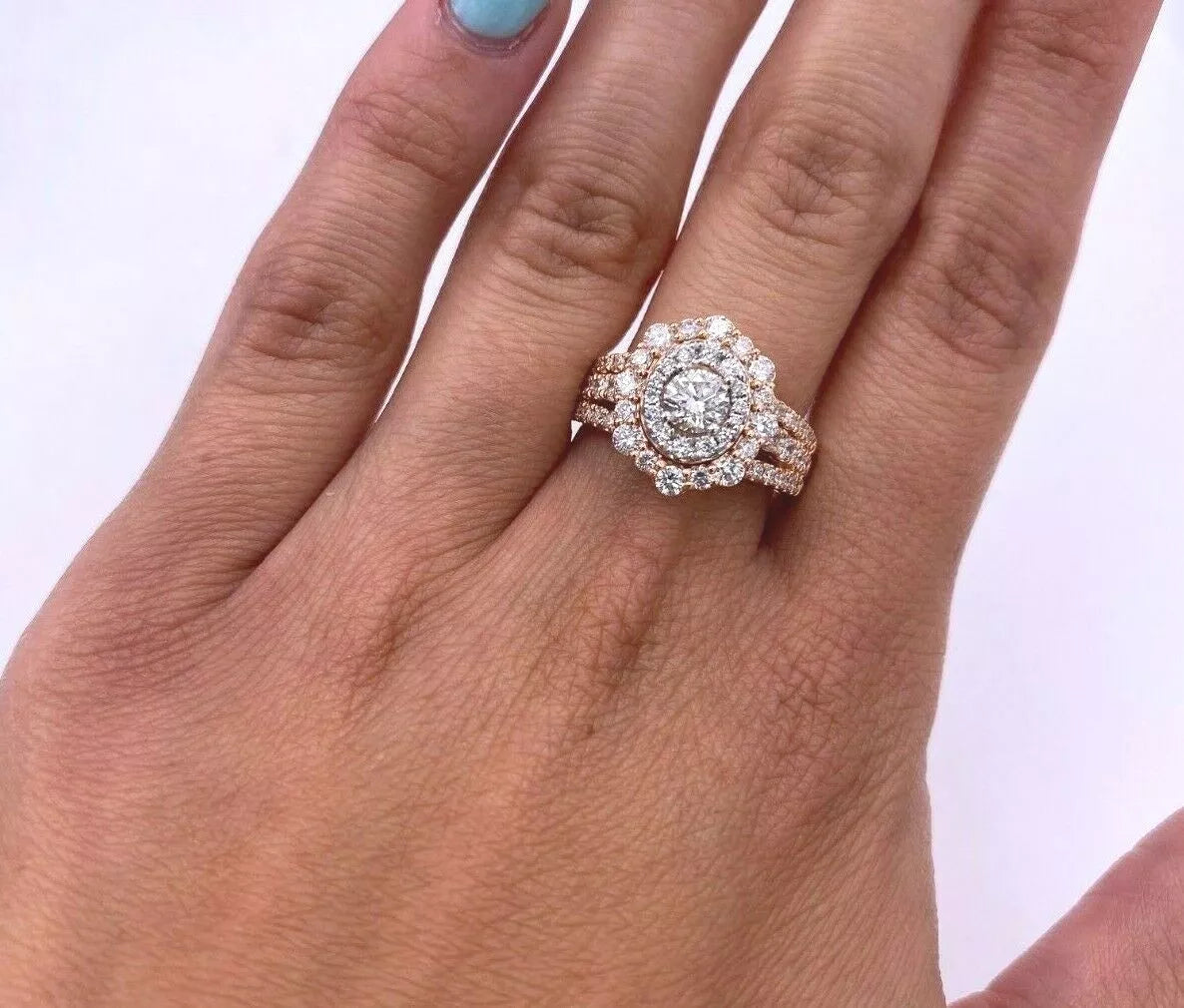 14k Rose Gold 1.50 Ct Diamond Halo Engagement Ring, 5.6gm, Size 7.25, S14475