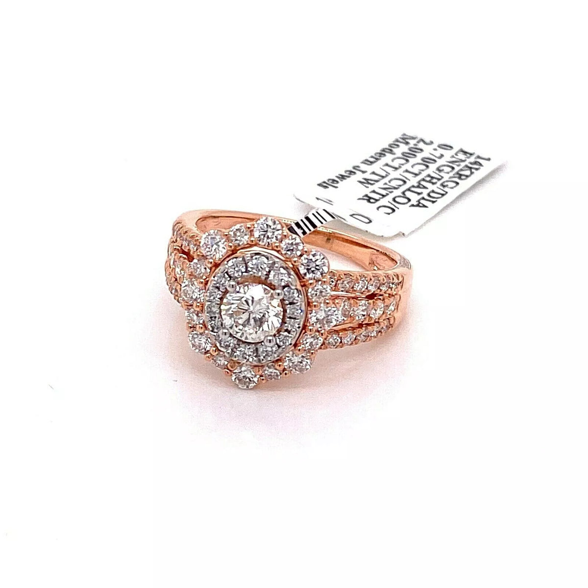 14k Rose Gold 1.50 Ct Diamond Halo Engagement Ring, 5.6gm, Size 7.25, S14475